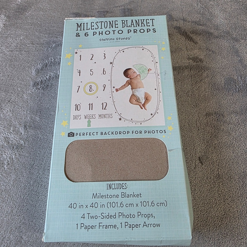 Stepping Stones Baby Milestone Blanket 40" x 40" And 6 Photo Props